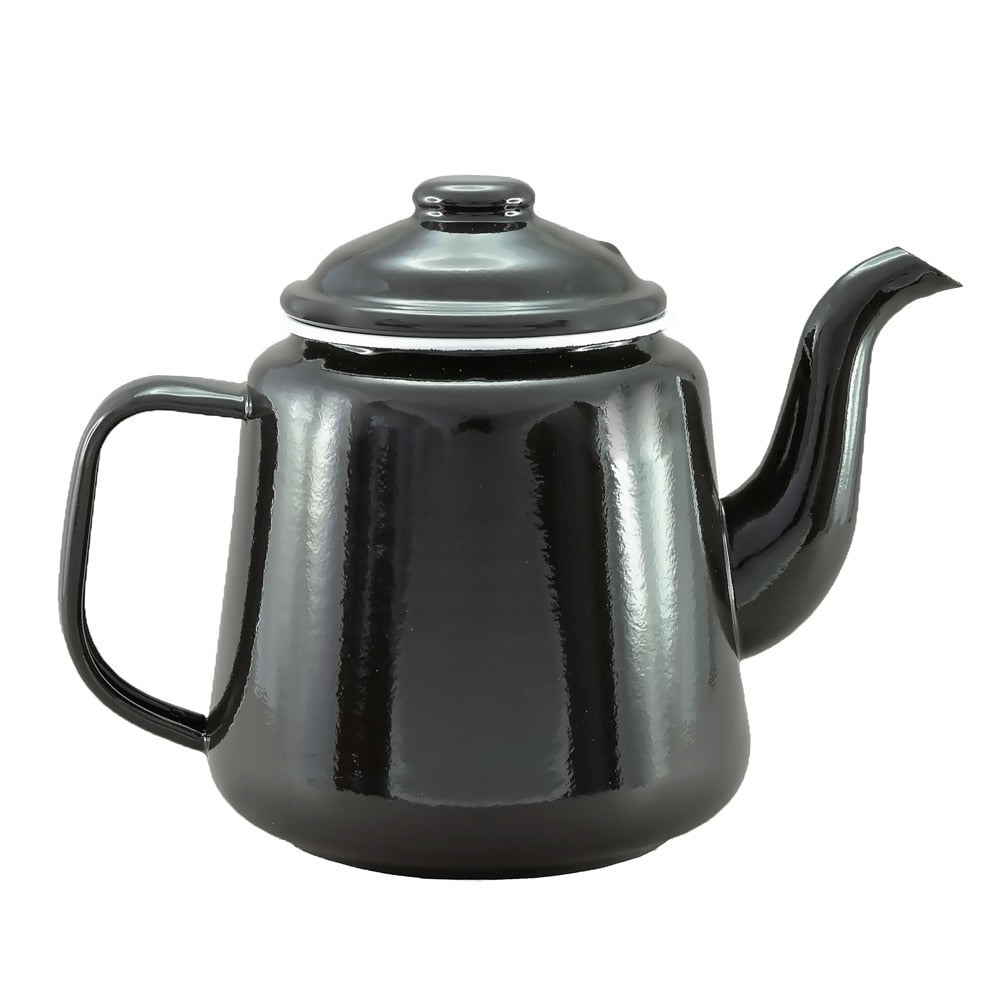 Falcon Enamel Teapot 14cm (1.5L) - Black with White (Deluxe 2-Tone)