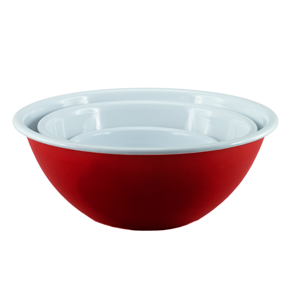 Falcon Enamel 3 Piece Mixing Bowl Set 14 (20/24cm) - Red with White (Deluxe 2-Tone)