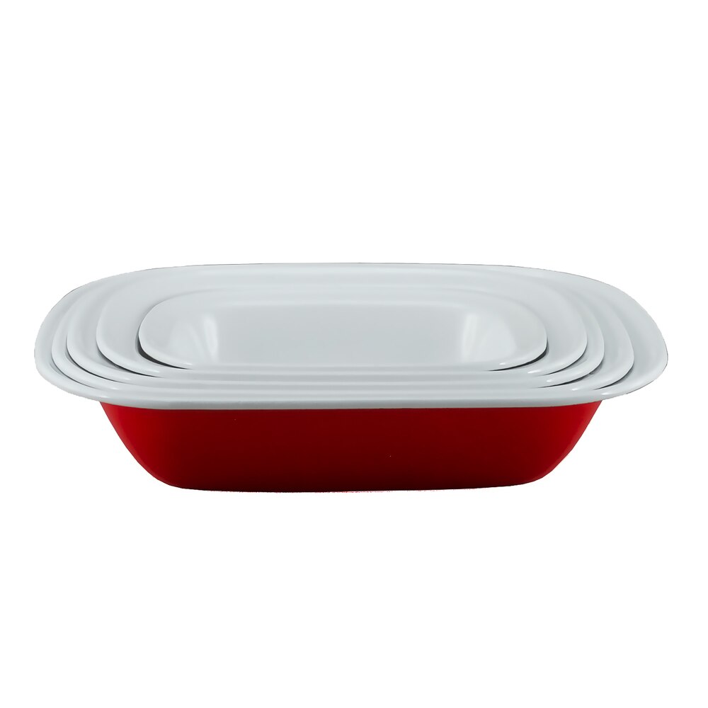 Falcon Enamel 5 Piece Oblong Pie Dish Set 20 (24/26/28/30cm) - Red with White (Deluxe 2-Tone)