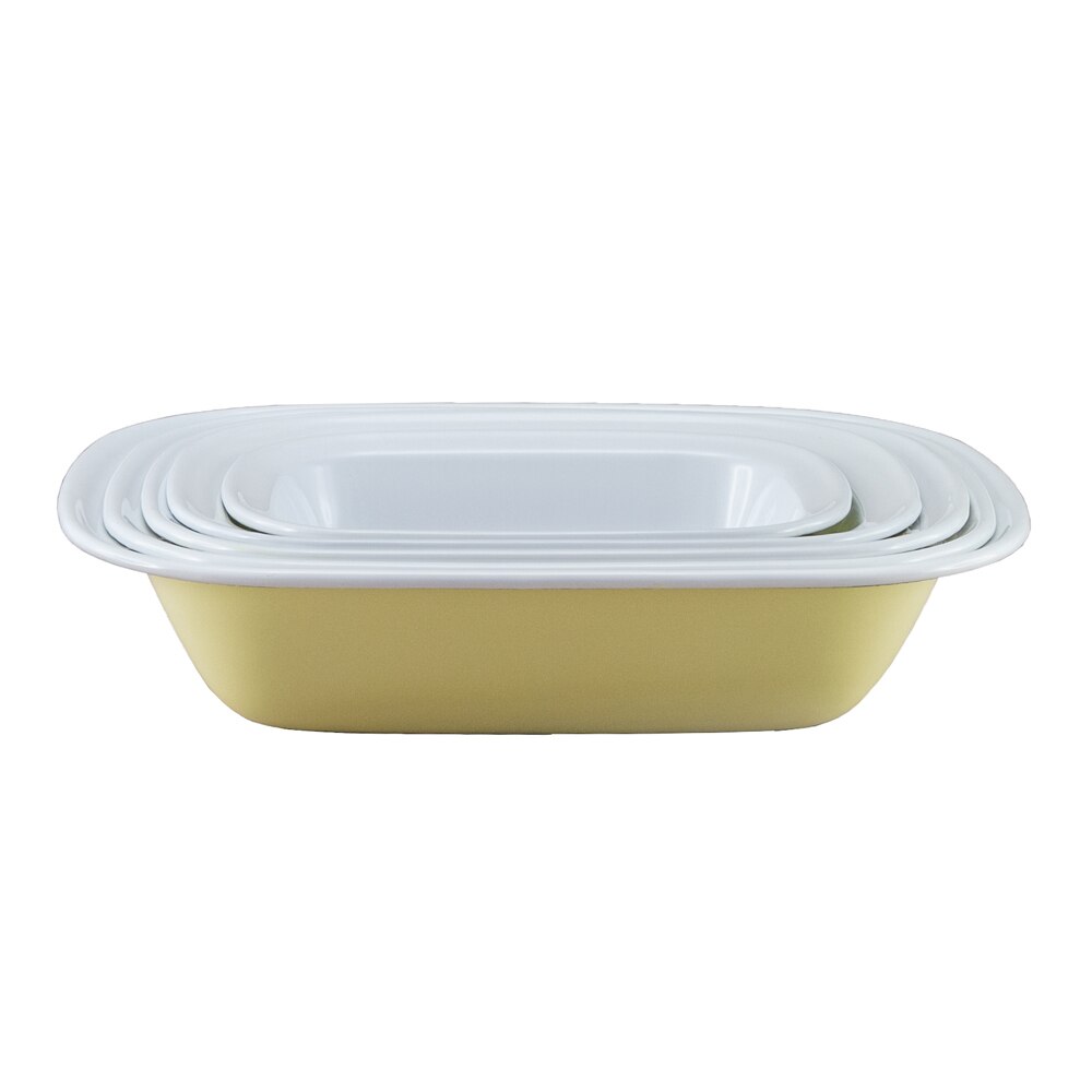 Falcon Enamel 5 Piece Oblong Pie Dish Set 20 (24/26/28/30cm) - Yellow with White (Deluxe 2-Tone)