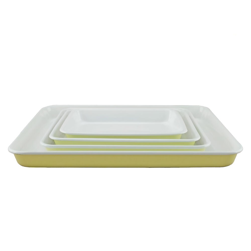 Falcon Enamel 4 Piece Baking Tray Set 24 (28/30/40cm) - Yellow with White (Deluxe 2-Tone)