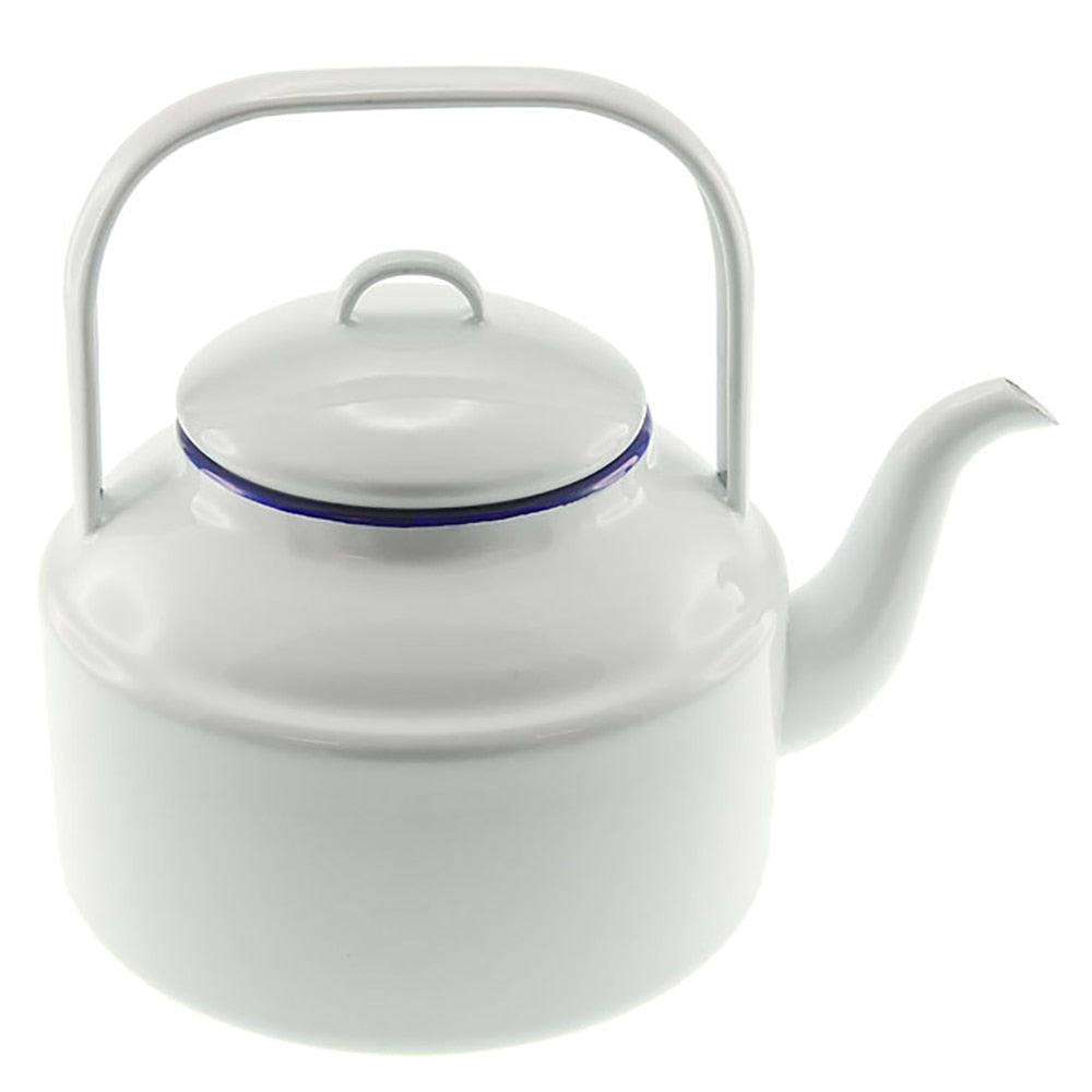 Falcon Enamel Tea Kettle 18cm (2L) - White with Blue Rim