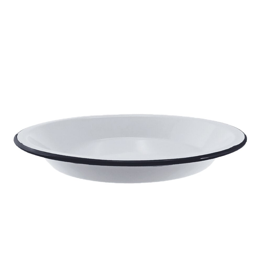 Falcon Enamel Round Pie Plate 25cm - White with Black Rim