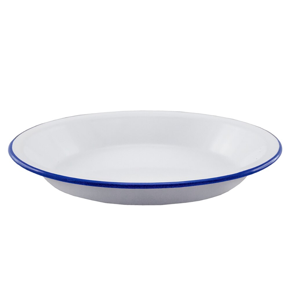 Falcon Enamel Round Pie Plate 25cm - White with Blue Rim