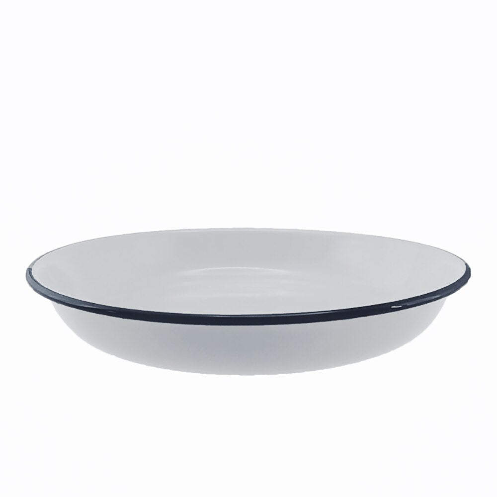 Falcon Enamel Pasta Plate 24cm - White with Black Rim