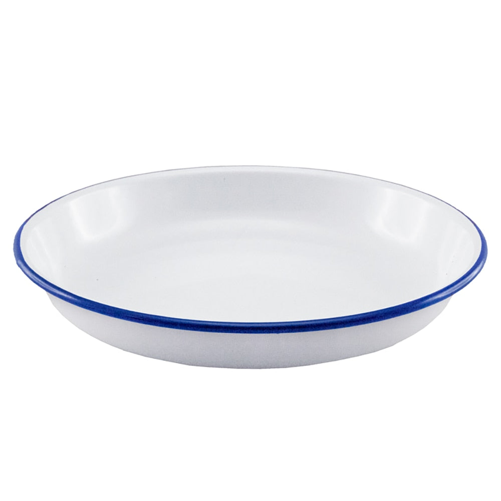Falcon Enamel Pasta Plate 24cm - White with Blue Rim