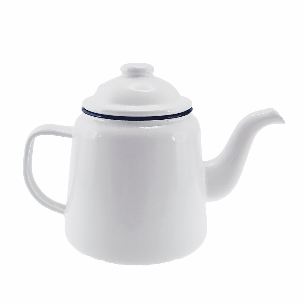 Falcon Enamel Teapot 14cm (1.5L) - White with Black Rim