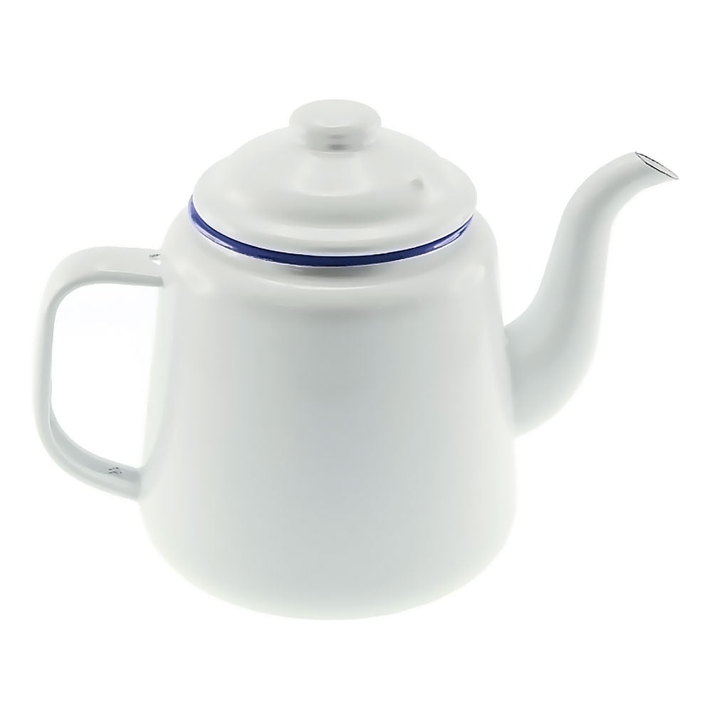 Falcon Enamel Teapot 14cm (1.5L) - White with Blue Rim