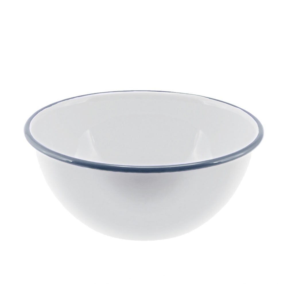Falcon Enamel Deep Cereal Bowl 16cm - White with Grey Rim