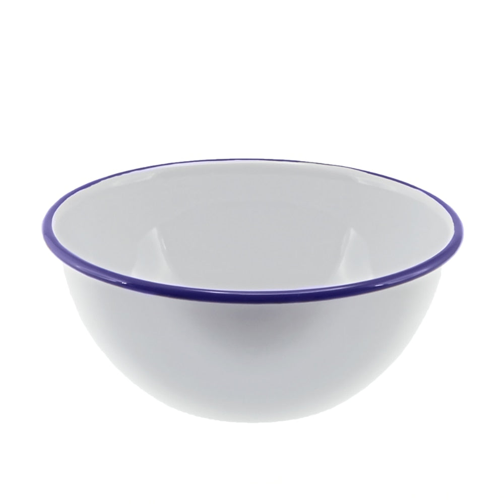 Falcon Enamel Deep Cereal Bowl 16cm - White with Blue Rim