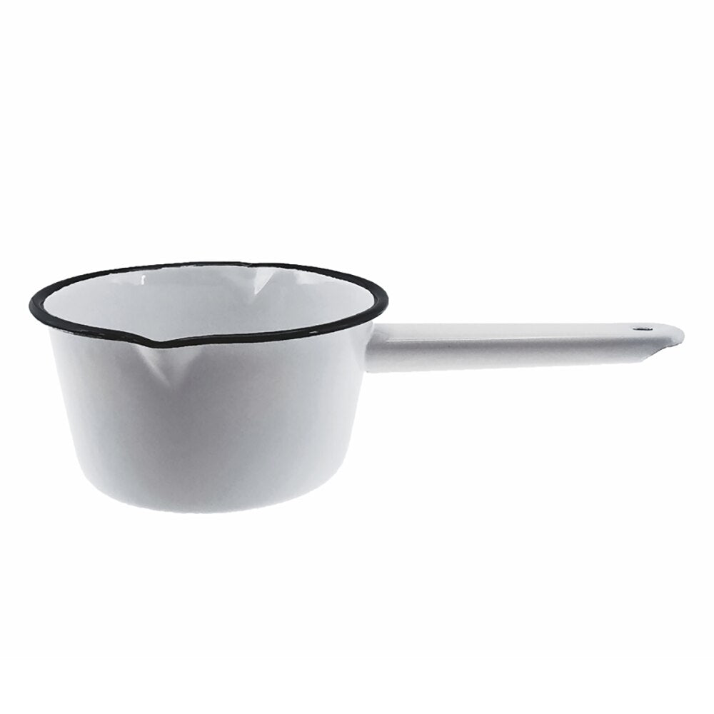Falcon Enamel Milk Saucepan 14cm (850ml) - White with Black Rim