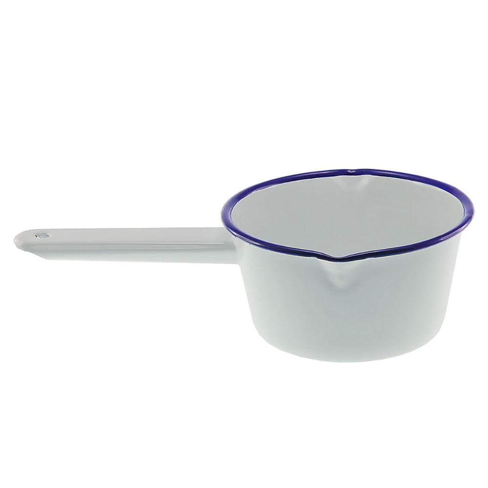 Falcon Enamel Milk Saucepan 14cm (850ml) - White with Blue Rim
