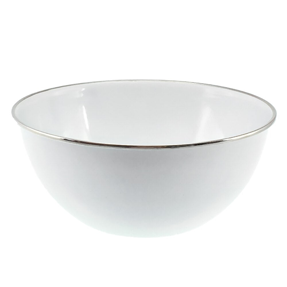 Falcon Enamel Deep Cereal Bowl 16cm - White with Stainless Steel Rim