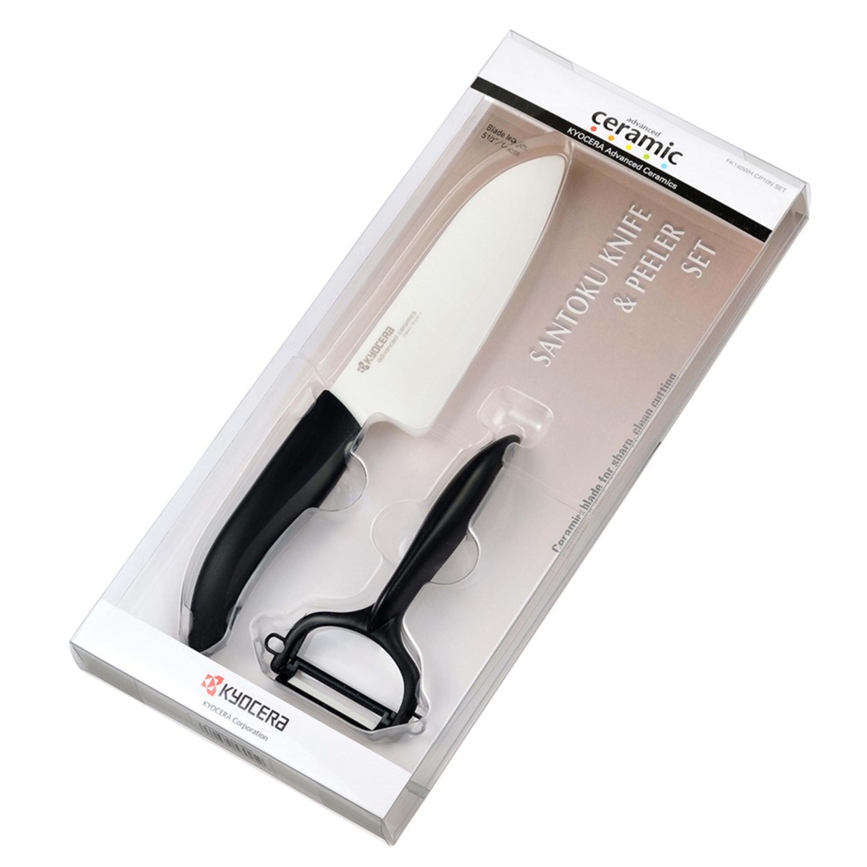 Kyocera Ceramic Santoku Knife & Rod Handle Peeler Set