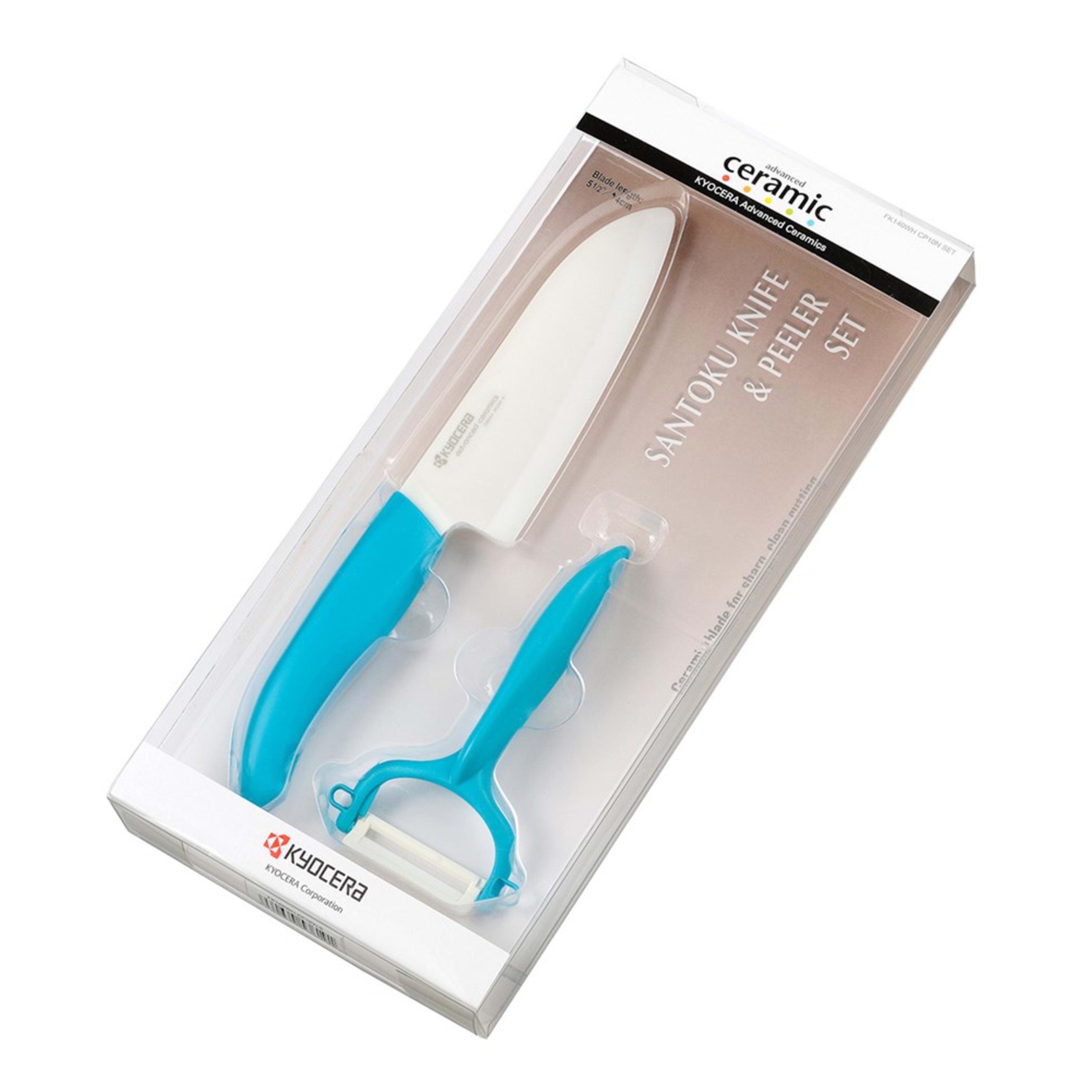 Kyocera Ceramic Santoku Knife & Rod Handle Peeler Set