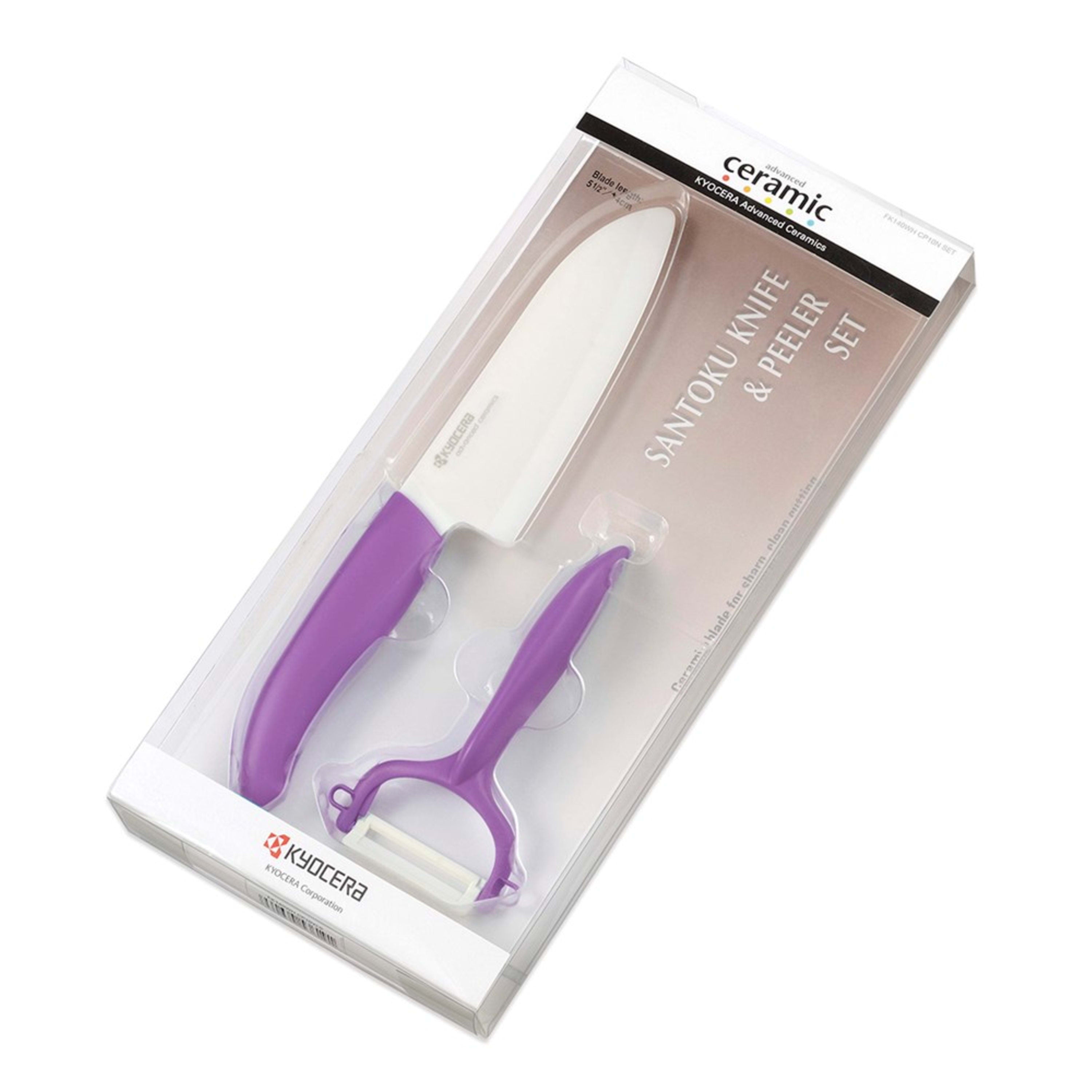 Kyocera Ceramic Santoku Knife & Rod Handle Peeler Set