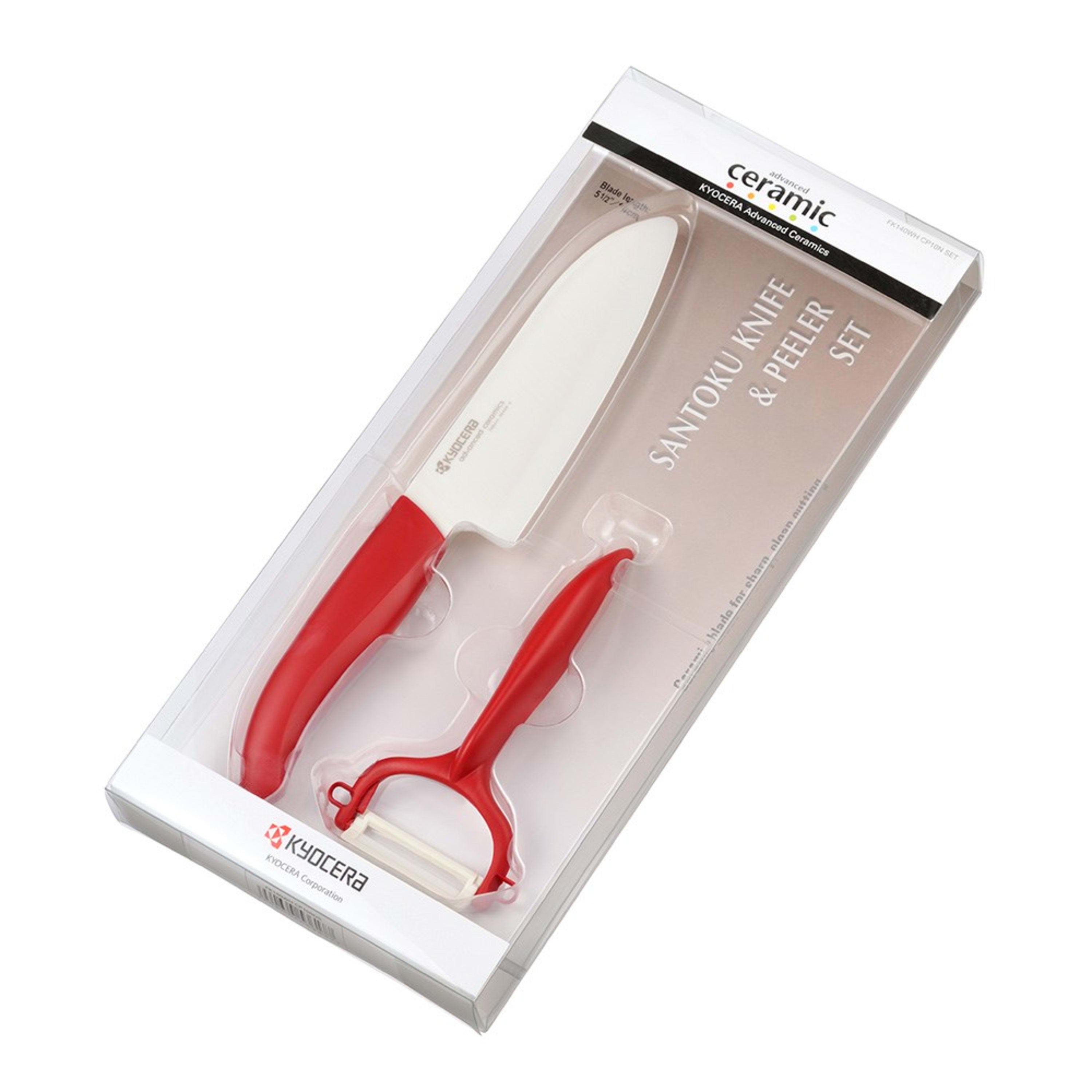 Kyocera Ceramic Santoku Knife & Rod Handle Peeler Set