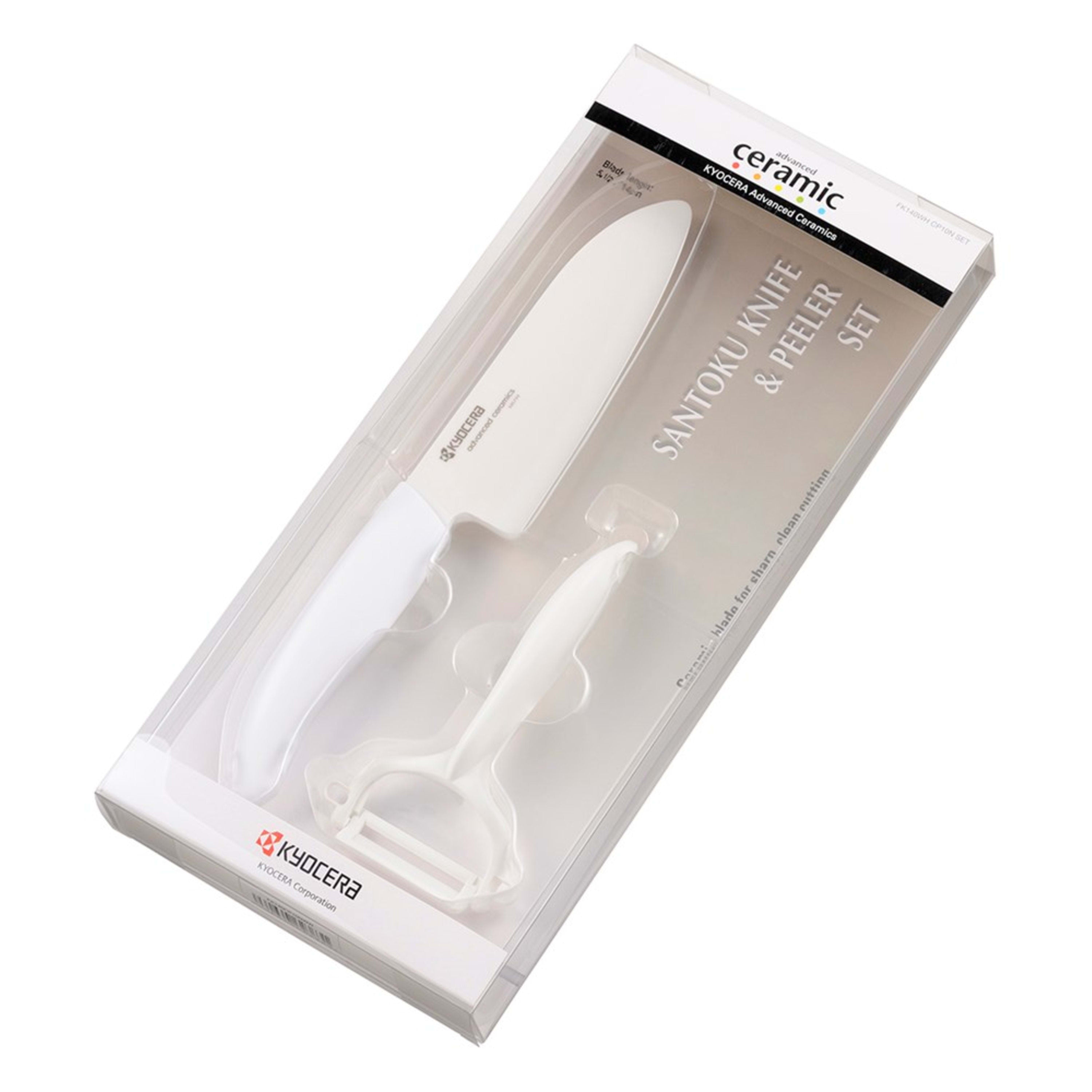 Kyocera Ceramic Santoku Knife & Rod Handle Peeler Set