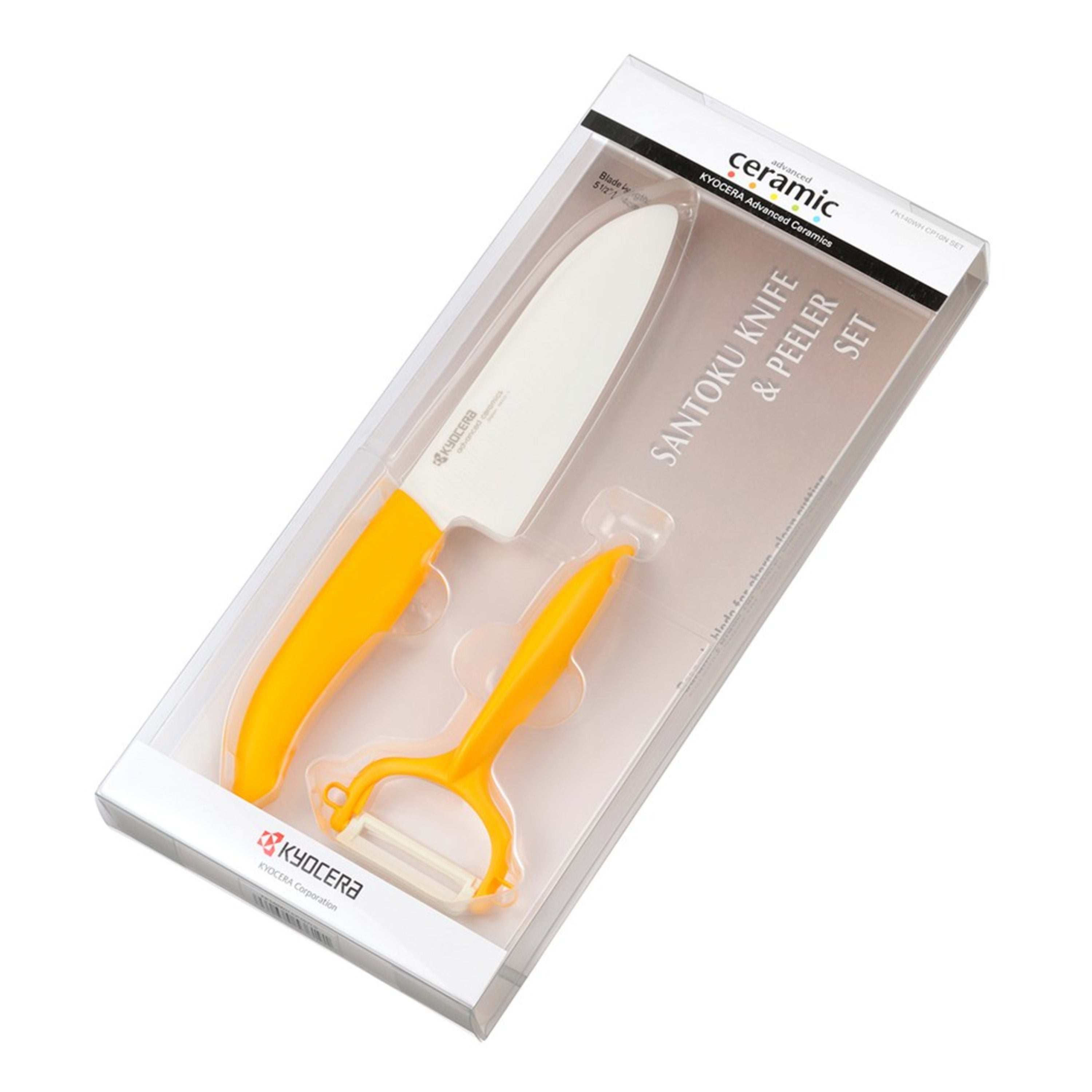 Kyocera Ceramic Santoku Knife & Rod Handle Peeler Set