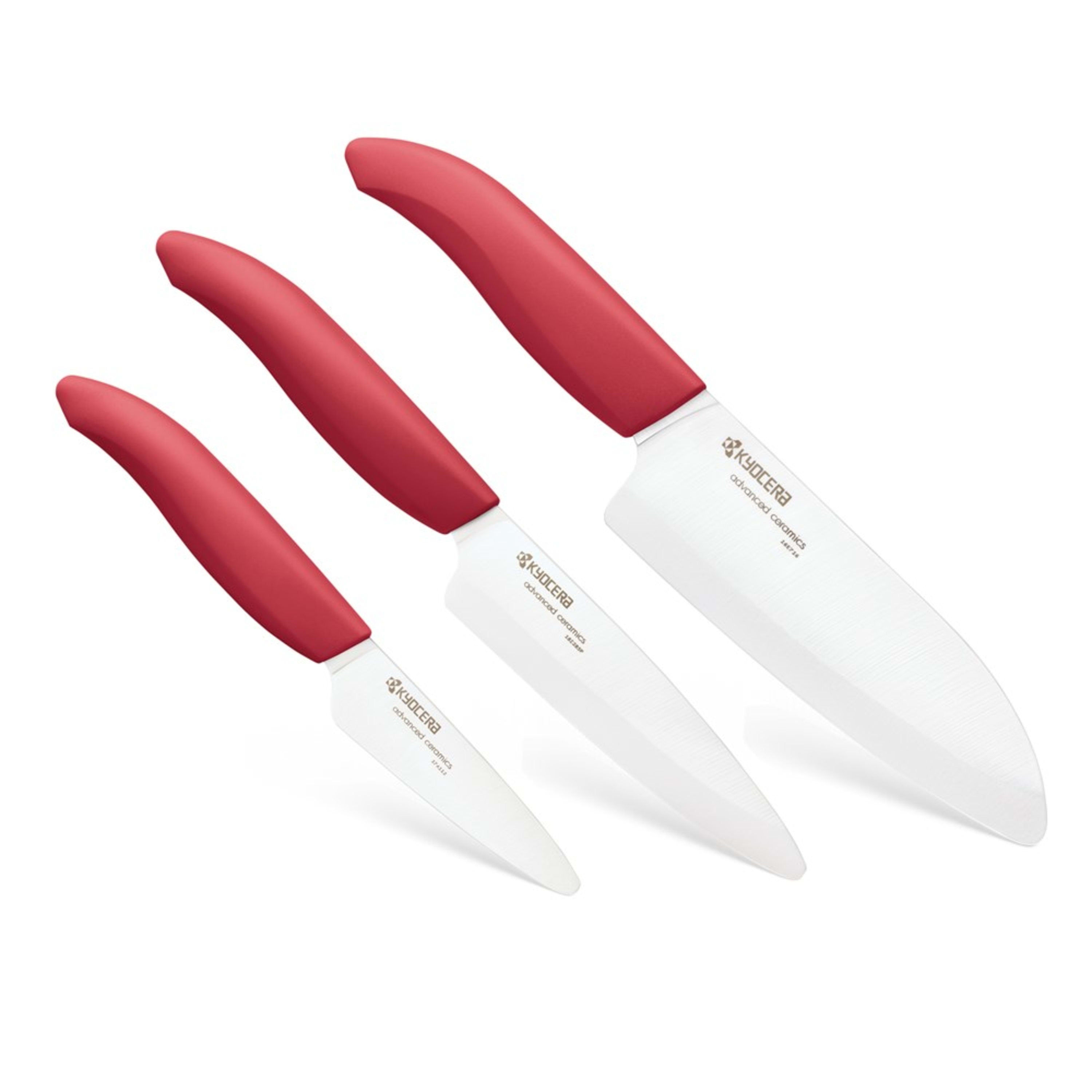 Kyocera Ceramic Santoku & Utility & Paring Knife Set - Red