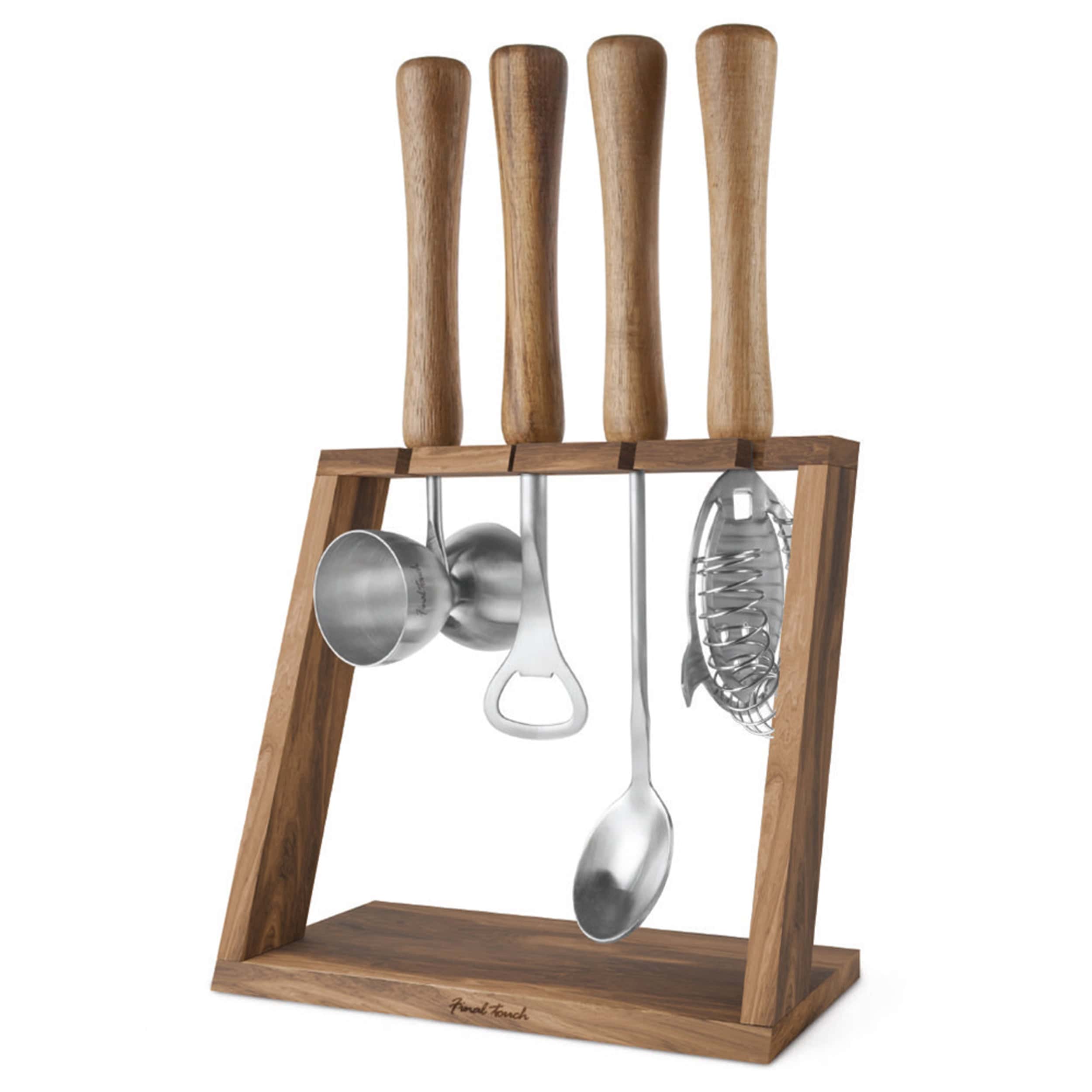 4 Piece Bar Tool Set With Stand – Wood Handles