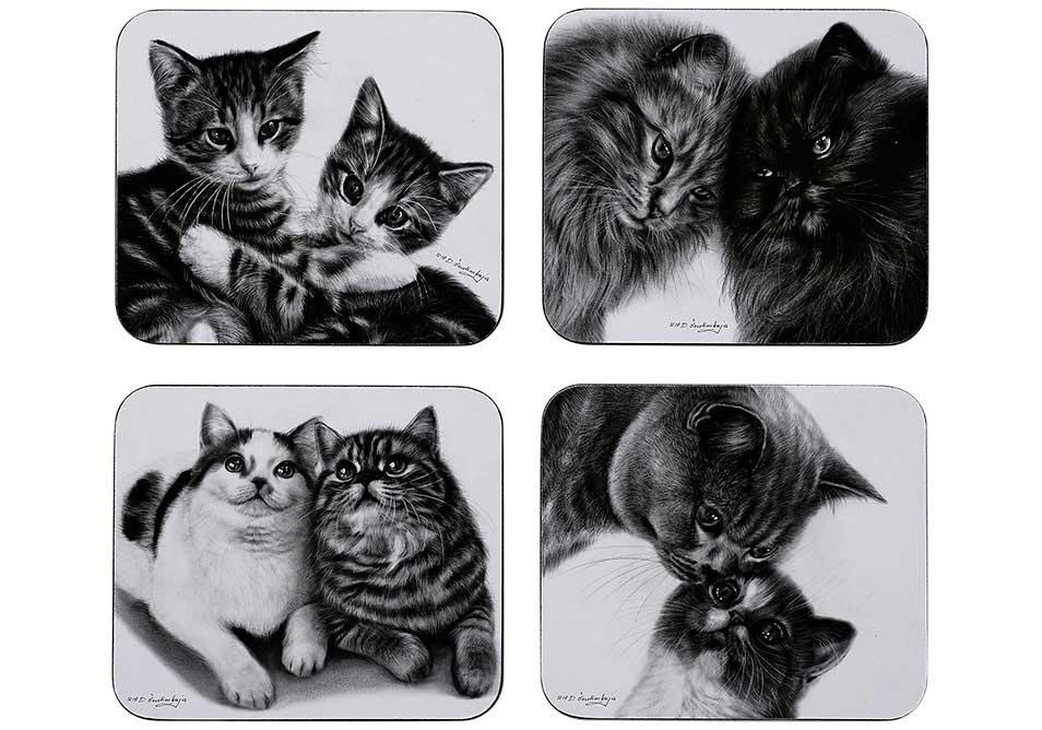Ashdene Feline Friends 4pk Coaster