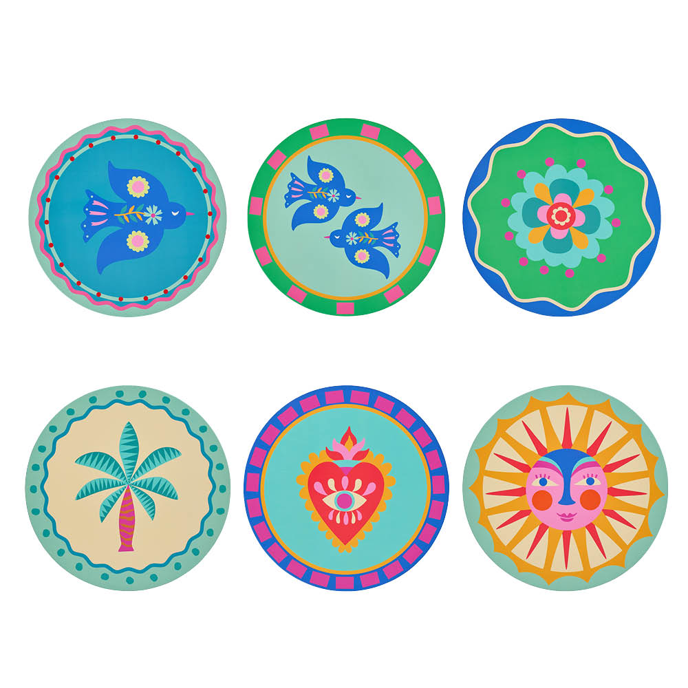 Annabel Trends Cork Backed Coaster Fiesta 6pc
