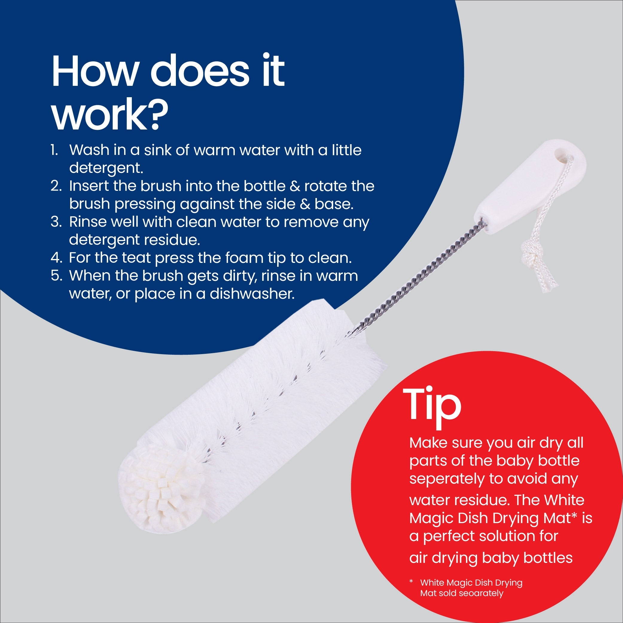Foam Tipped Baby Bottle Washing Brush