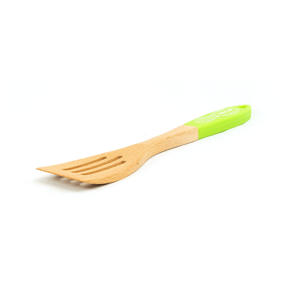 Neoflam Beechwood Slotted Turner with Green Silicone Handle