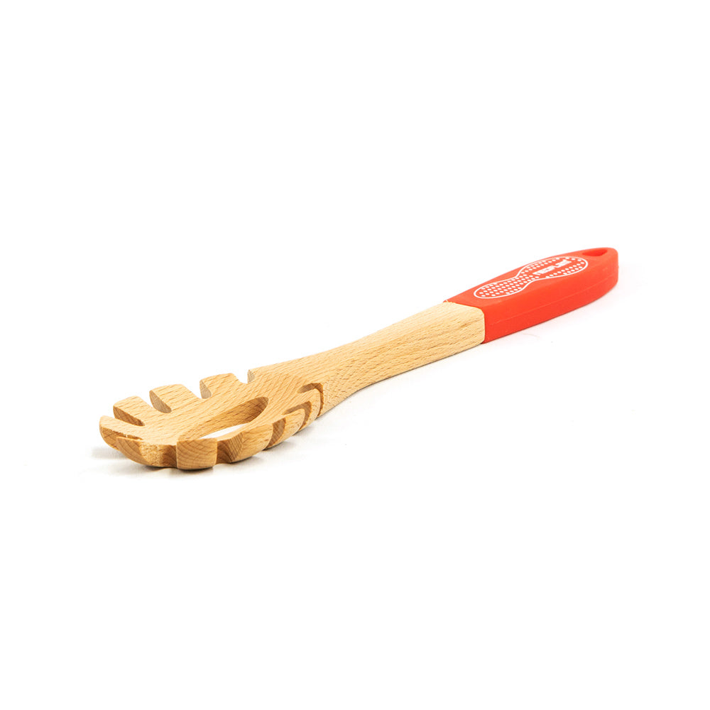 Neoflam Beechwood Spaghetti Spoon with Red Silicon Handle