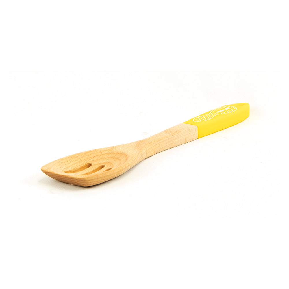 Neoflam Beechwood Slotted spatula with Yellow Silicone Handle