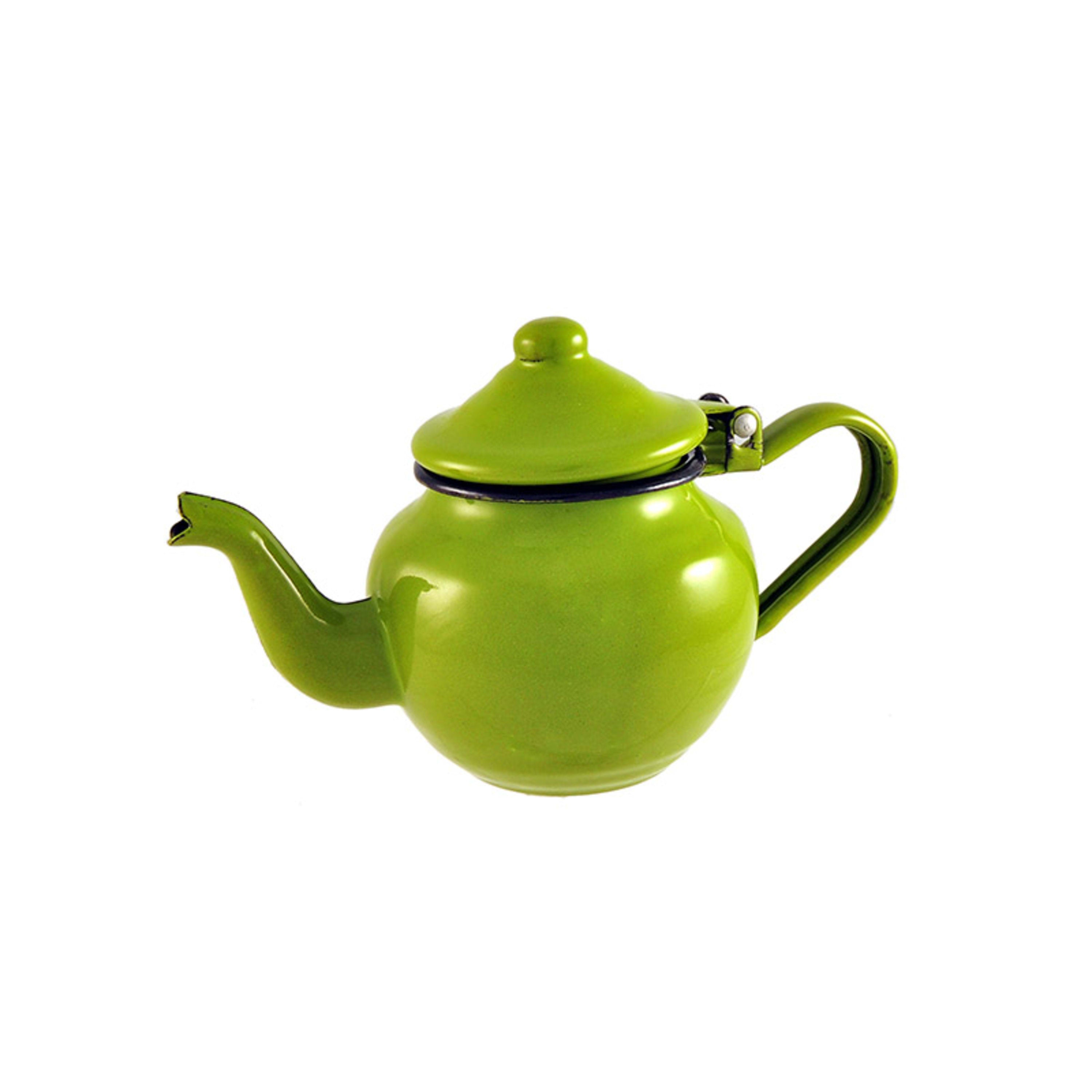 Urban Style Enamelware Teapot 425ml - Green with Black Rim