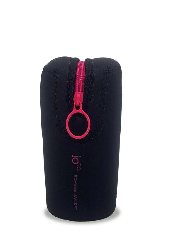 IOco 12oz Travel Cup Jacket - Black Hot Pink Zipper