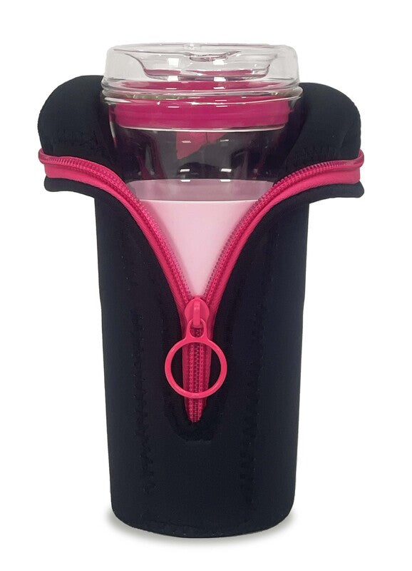 IOco 16oz Travel Cup Jacket - Black Hot Pink Zipper