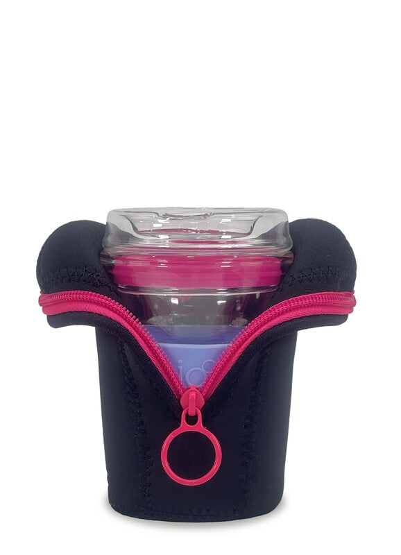 IOco 8oz Travel Cup Jacket - Black Hot Pink Zipper
