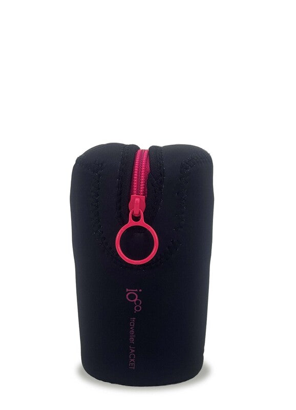 IOco 8oz Travel Cup Jacket - Black Hot Pink Zipper