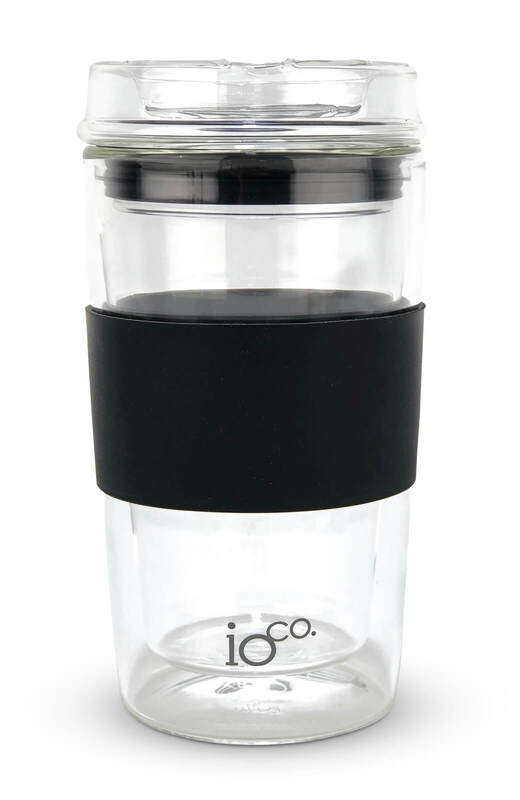 IOco 12oz Reusable Glass Coffee Travel Cup - Black Night