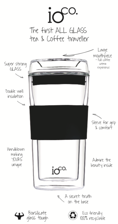 IOco 12oz Reusable Glass Coffee Travel Cup - Black Night