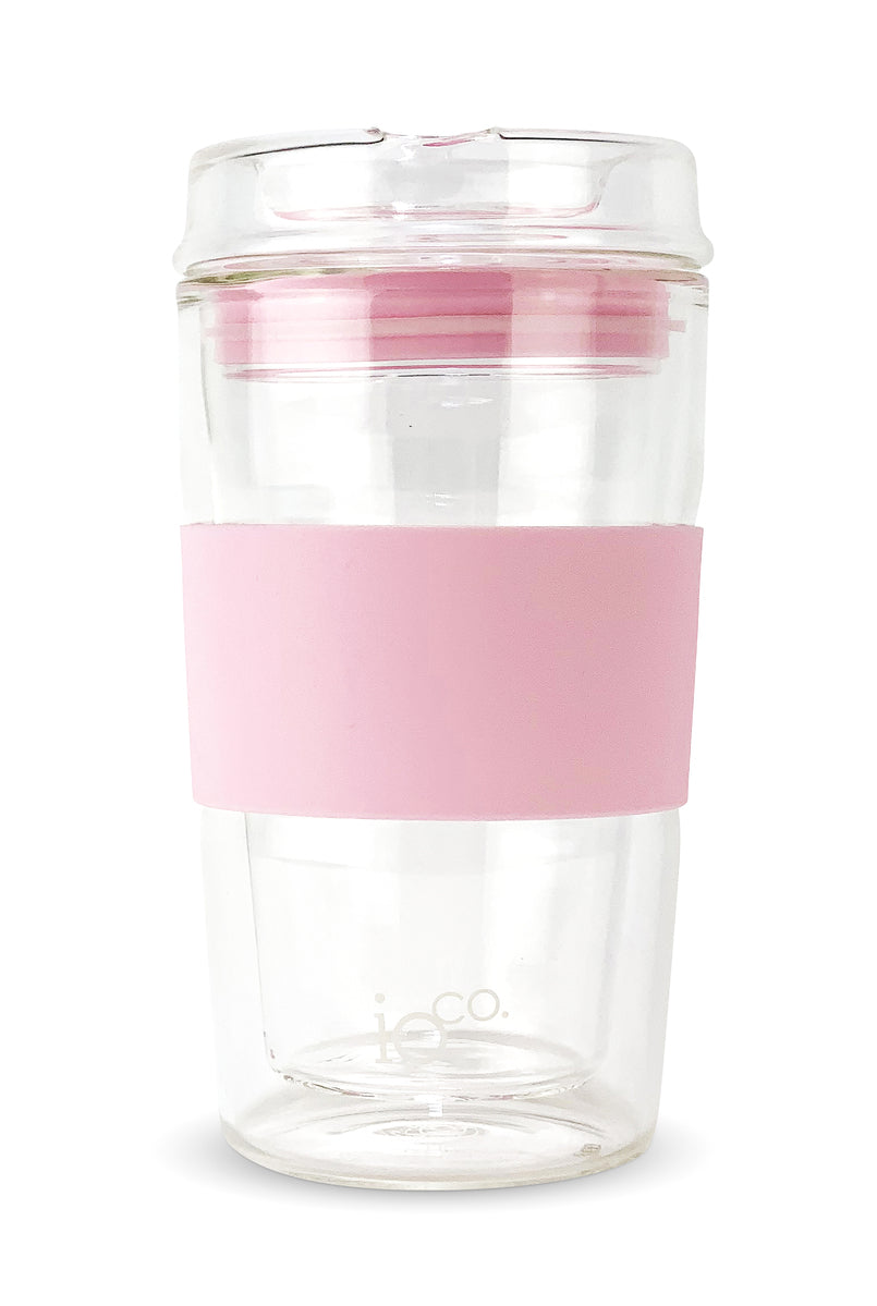 IOco 12oz Reusable Glass Coffee Travel Cup - Marshmallow Pink