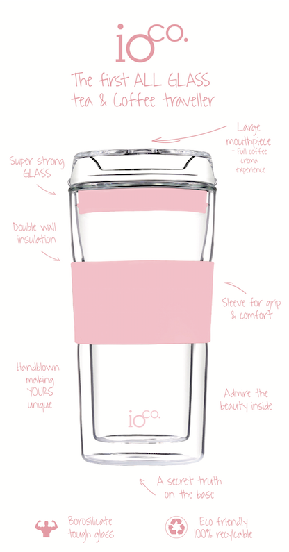 IOco 12oz Reusable Glass Coffee Travel Cup - Marshmallow Pink