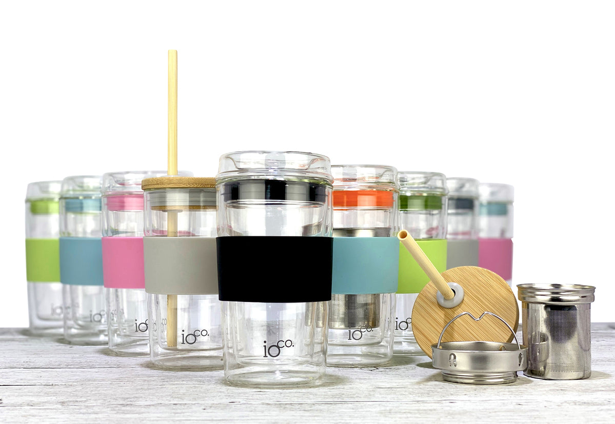 IOco 12oz Reusable Glass Coffee Travel Cup - Denim
