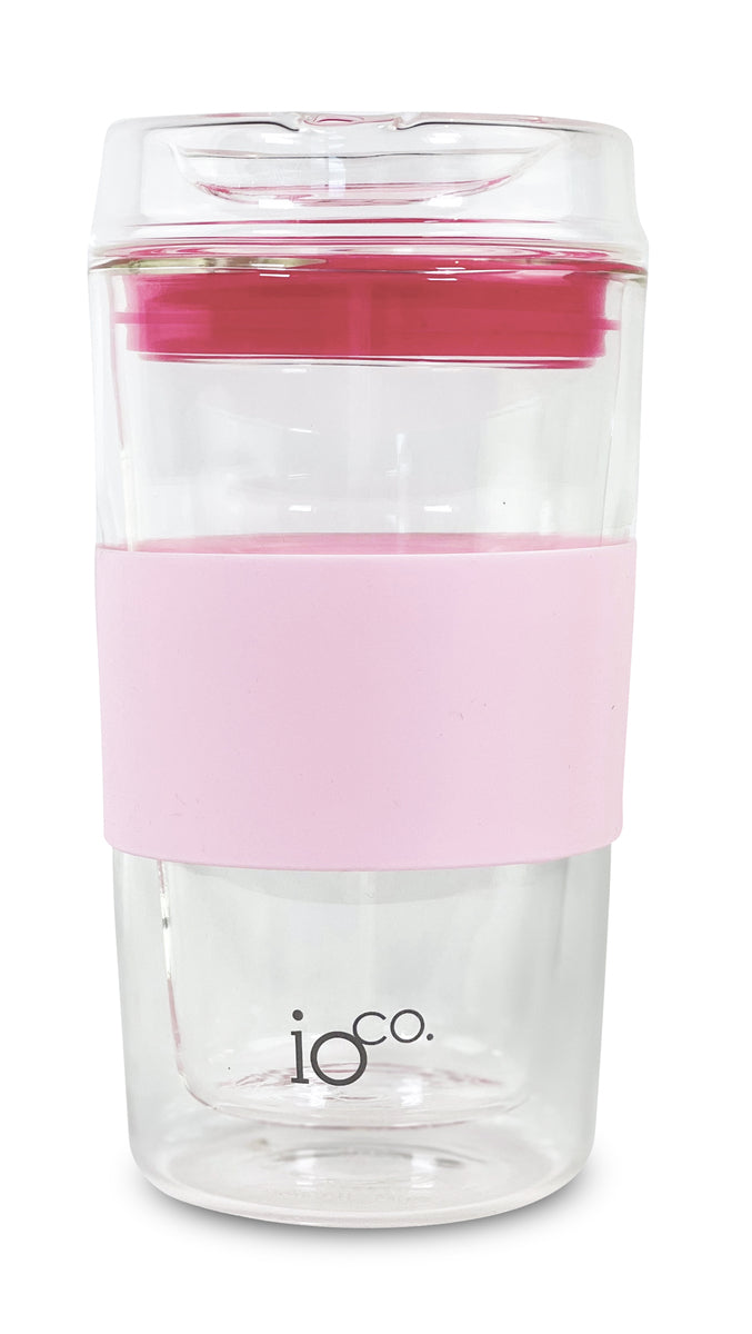 IOco 12oz Reusable Glass Coffee Travel Cup - Marshmallow Hot Pink Seal