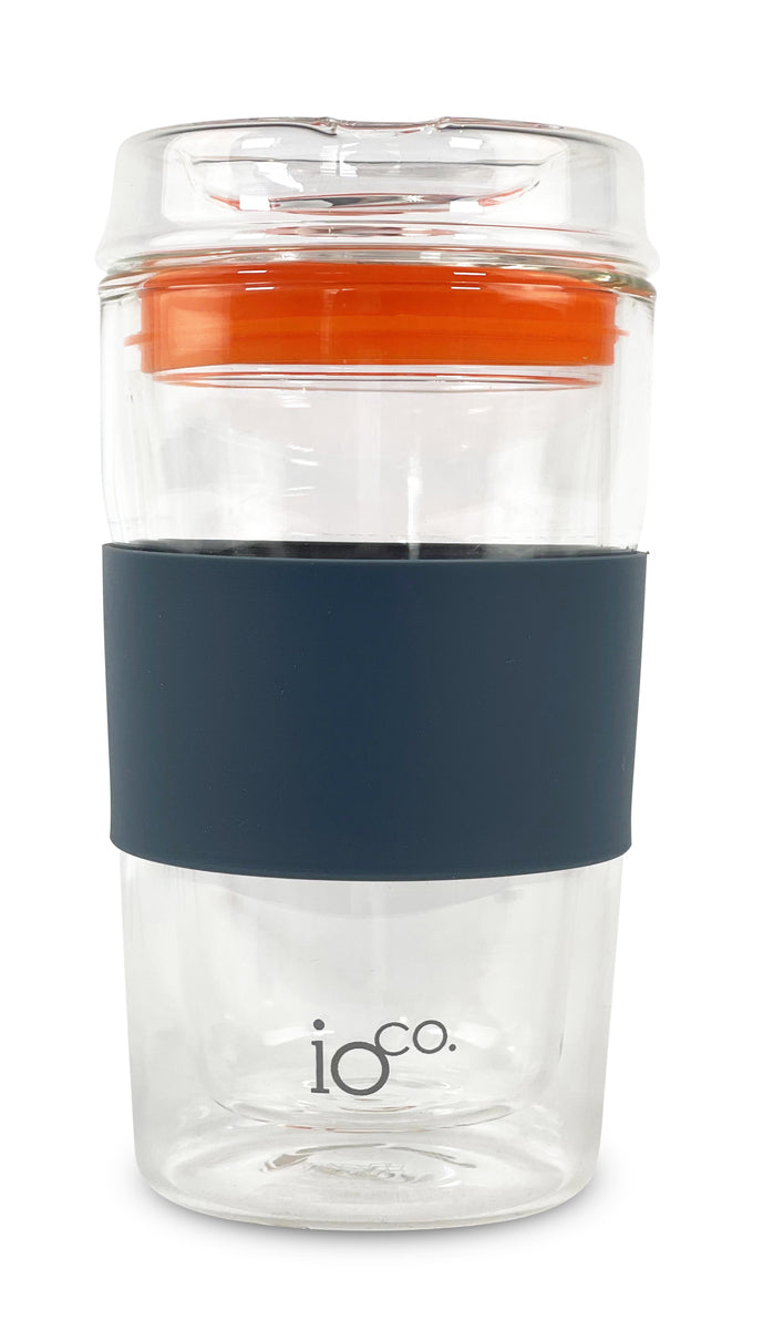 IOco 12oz Reusable Glass Coffee Travel Cup - Denim Kumquat Orange Seal
