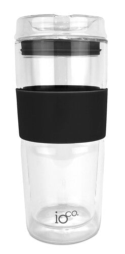 IOco 16oz Reusable Glass Coffee Travel Cup - Black