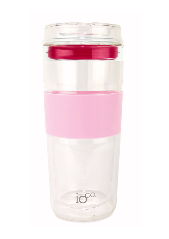 IOco 16oz Reusable Glass Coffee Travel Cup - Marshmallow Pink Hot Pink