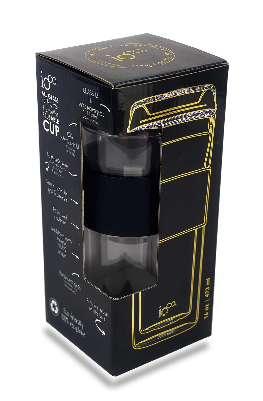 IOco 16oz Reusable Glass Coffee Travel Cup - Eucalyptus