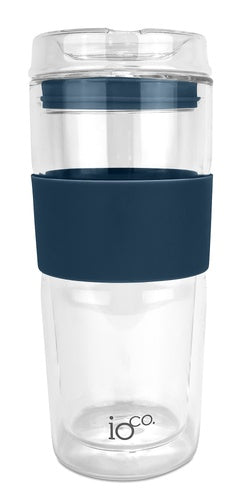 IOco 16oz Reusable Glass Coffee Travel Cup - Denim