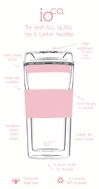 IOco 16oz Reusable Glass Coffee Travel Cup - Marshmallow Pink