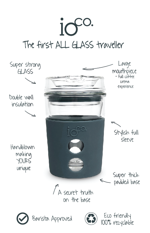 IOco 4oz Piccolo Reusable Glass Coffee Travel Cup - Denim