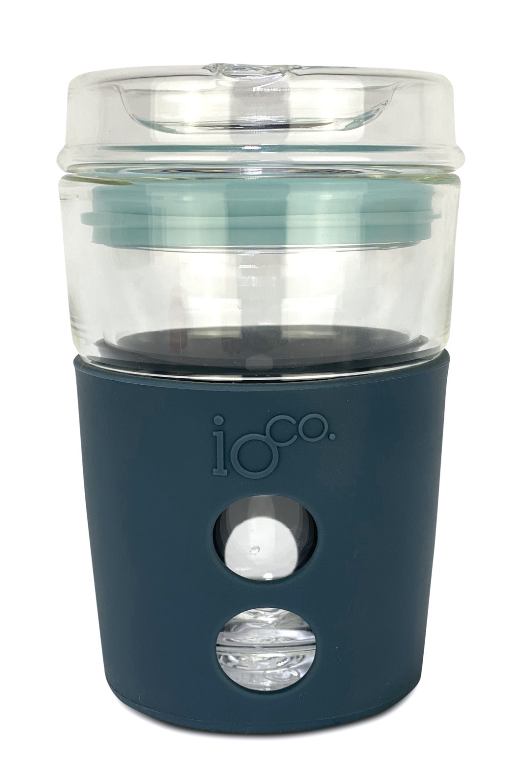 IOco 4oz Piccolo Reusable Glass Coffee Travel Cup - Denim Ocean Blue Seal